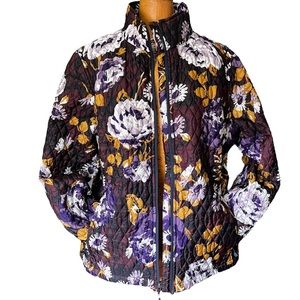 Land's End Womens Dark Floral Primaloft Quilted Zip Jacket Size Large (14-16)